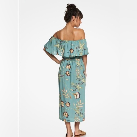 Roxy Women's off shoulder technicolor trellis bird flower Dress size 6 - Picture 3 of 11